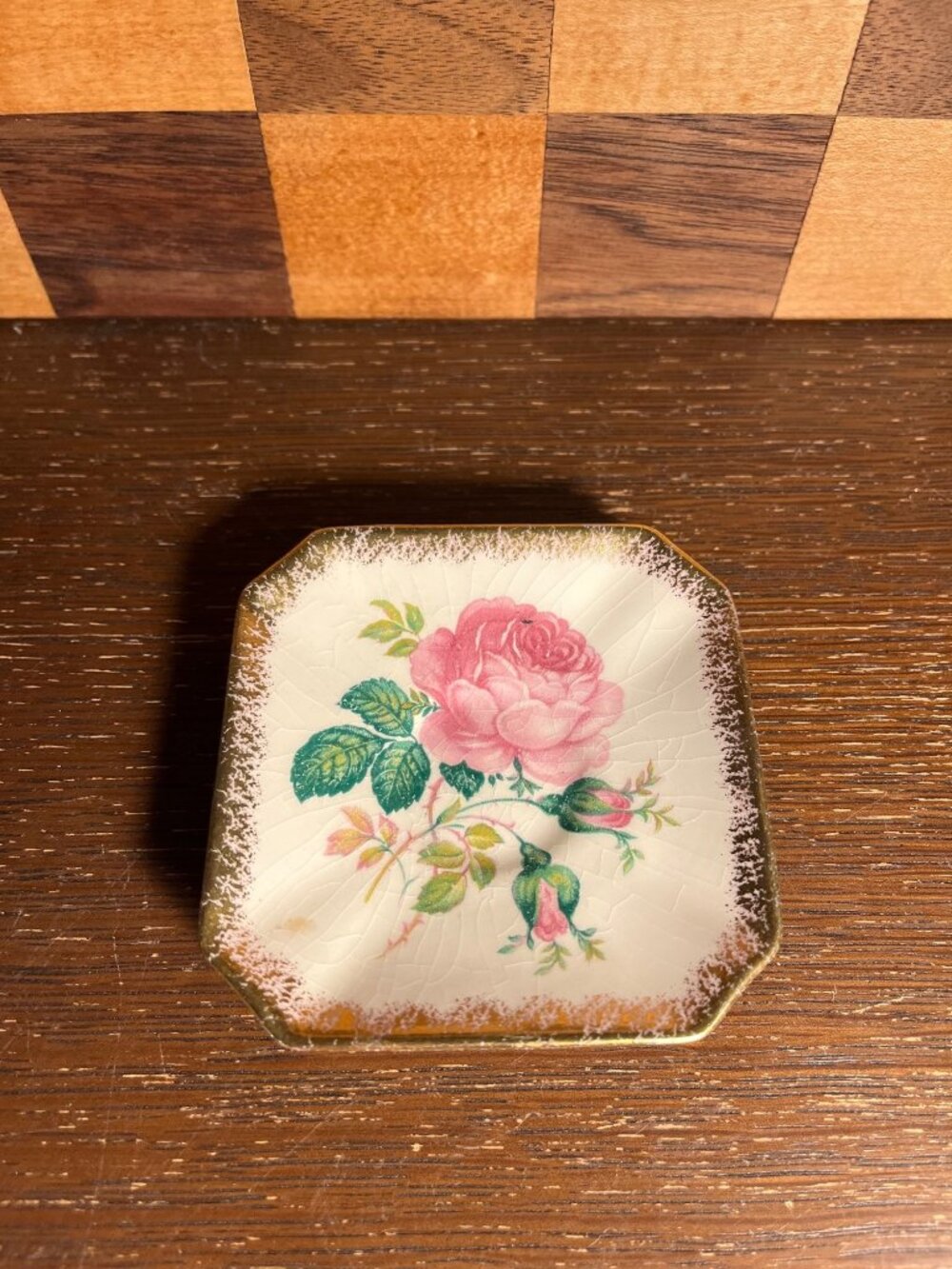 Small Square Floral Rose Gilded Butter Pat Size Saucer California A355